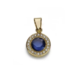 Colgante oro 18k redondo 9mm. circonitas centro piedra azul [AA7367]