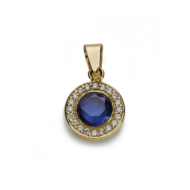 Colgante oro 18k redondo 9mm. circonitas centro piedra azul [AA7367]
