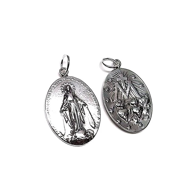 Medalla colgante plata ley 925m 30mm. Virgen Milagrosa lisa [AA7968]