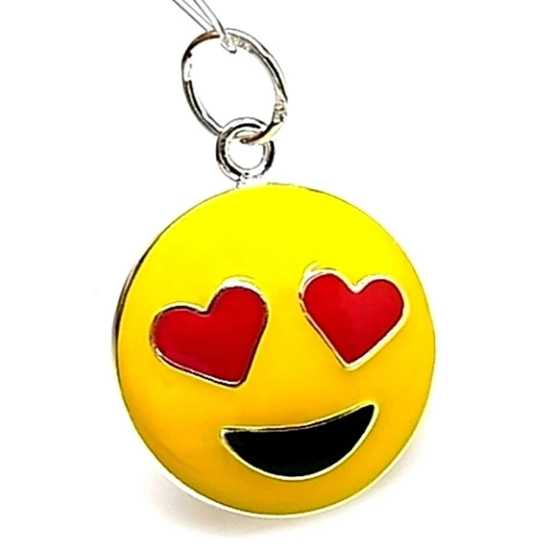 Colgante plata ley 925m 22mm. emoticono enamorado esmaltado [AA8201]
