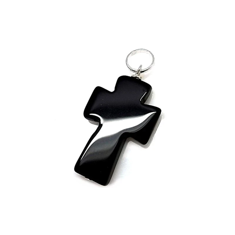 Colgante plata ley 925m 30mm. cruz piedra negra [AA8485]