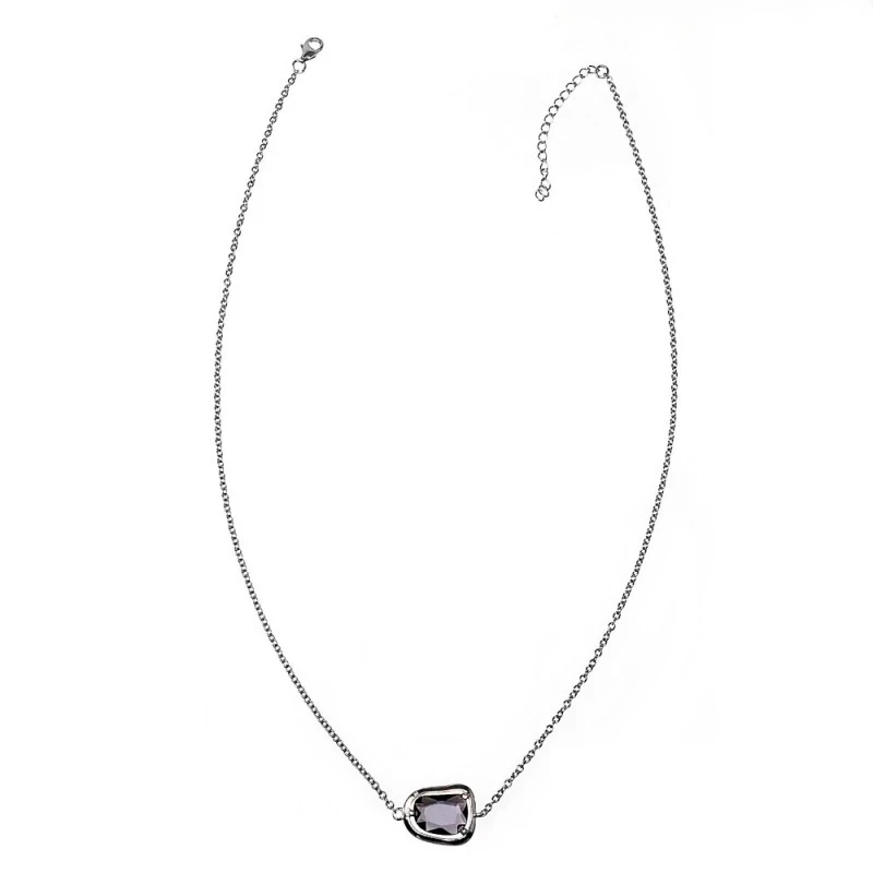 Gargantilla plata Ley 925m Visetti rodiada piedra malva [AC0021]
