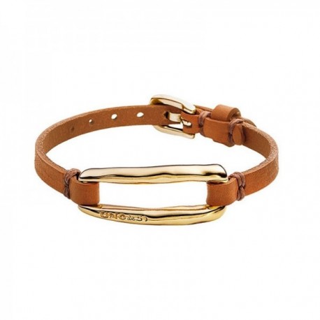 Pulsera Unode50 AMÁRRAME 18cm. cuero color ocre hebilla rectangular centro metal bañado oro