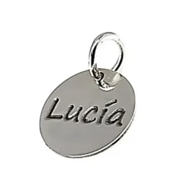 Colgante plata Ley 925m disco 12mm. liso personalizado asa abierta para pulsera o gargantilla