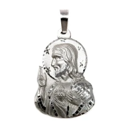 Colgante plata Ley 925m silueta 40mm. imagen Sagrado Corazón relieve