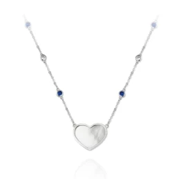 Gargantilla plata Ley 925m rodiada Verutia Itzia 42cm. corazón nácar circonitas azules blancas