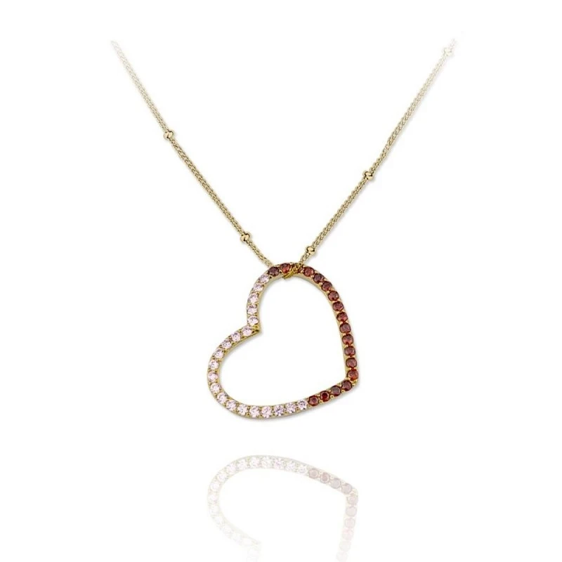 Gargantilla plata Ley 925m dorada Verutia Valentina 42cm. corazón circonitas rosas naranjas