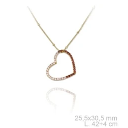Gargantilla plata Ley 925m dorada Verutia Valentina 42cm. corazón circonitas rosas naranjas