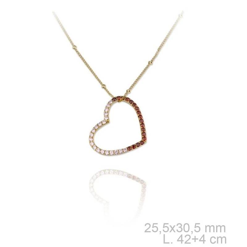 Gargantilla plata Ley 925m dorada Verutia Valentina 42cm. corazón circonitas rosas naranjas