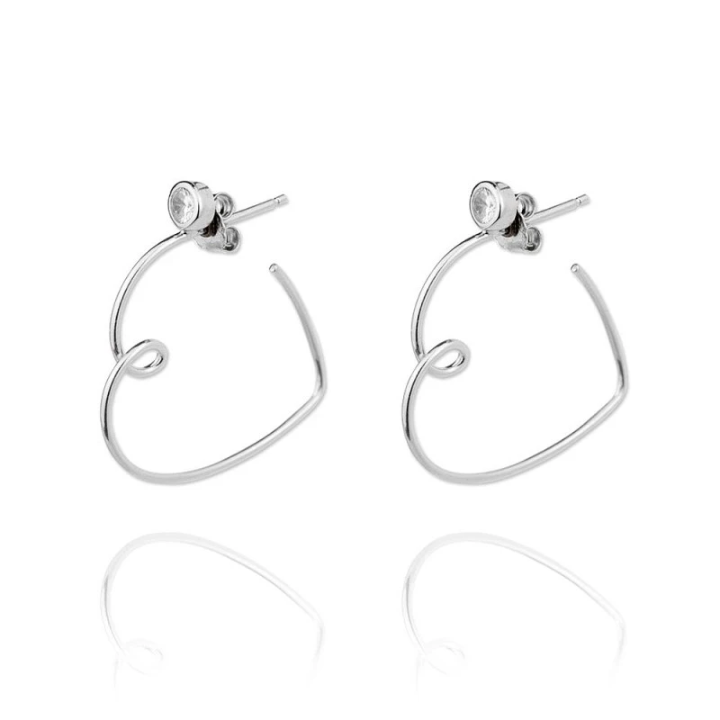 Pendientes plata Ley 925m rodiados Verutia Darling 29mm. forma corazón abierto chatón circonita