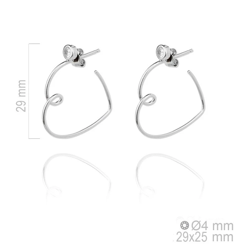 Pendientes plata Ley 925m rodiados Verutia Darling 29mm. forma corazón abierto chatón circonita