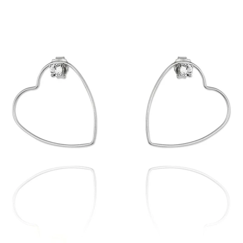 Pendientes plata Ley 925m rodiados Verutia Lover 25mm. silueta corazón circonita cierre presión