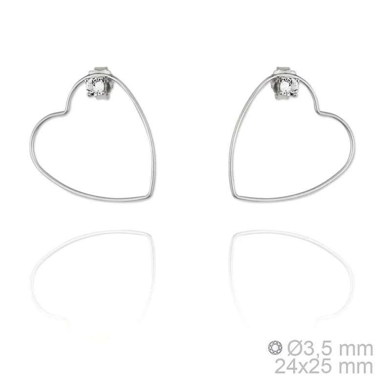 Pendientes plata Ley 925m rodiados Verutia Lover 25mm. silueta corazón circonita cierre presión