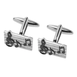 Gemelos metálicos partitura 20mm. detalles esmalte negro clave de sol notas musicales