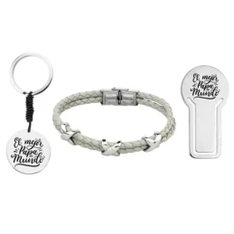 Pack padre marcapáginas pulsera llavero acero inox. rodiado EL MEJOR