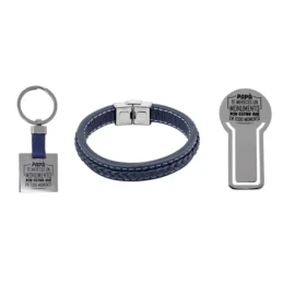 Pack padre marcapáginas pulsera llavero acero inoxidable rodiado cole