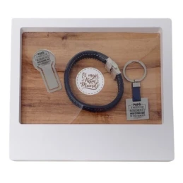 Pack padre marcapáginas pulsera llavero acero inoxidable rodiado cole