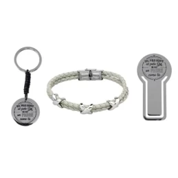 Pack padre marcapáginas pulsera llavero acero inoxidable rodiado NO H