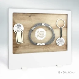 Pack padre marcapáginas pulsera llavero acero inoxidable rodiado NO H