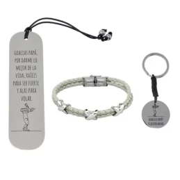 Pack padre marcapáginas pulsera llavero acero inoxidable rodiado GRAC