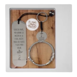 Pack padre marcapáginas pulsera llavero acero inoxidable rodiado GRAC