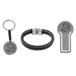 Pack padre marcapáginas pulsera llavero acero inoxidable rodiado GRAC