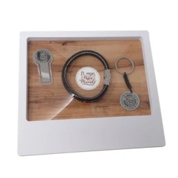Pack padre marcapáginas pulsera llavero acero inoxidable rodiado GRAC