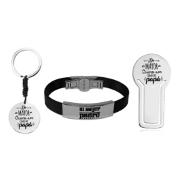 Pack padre marcapáginas pulsera llavero acero inoxidable rodiado dedi