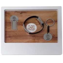 Pack padre marcapáginas pulsera llavero acero inoxidable rodiado dedi
