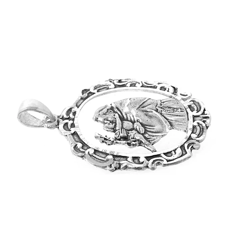 Colgante medalla plata Ley 925m San Antonio de Padua 46 mm. Bordes de