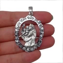 Colgante medalla plata Ley 925m San Antonio de Padua 46 mm. Bordes de