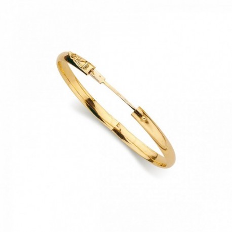 Pulsera oro 18k aro media caña brazalete ancho 6mm. lisa o labrada cierre seguridad y varilla