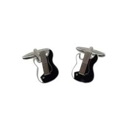 Gemelos metálicos guitarra cortada 19 mm. plateados esmalte negro bla