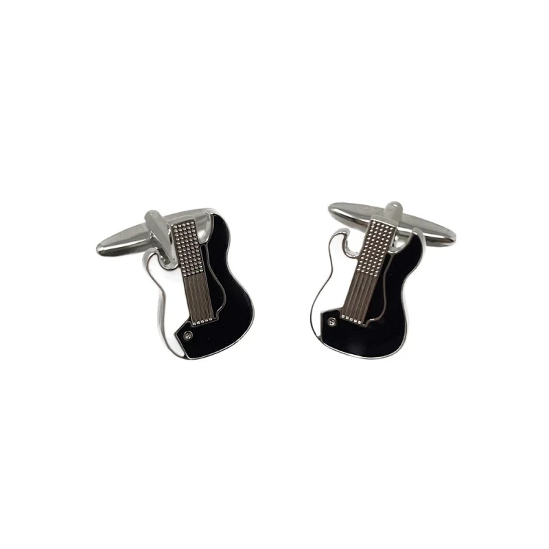 Gemelos metálicos guitarra cortada 19 mm. plateados esmalte negro bla