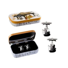 Gemelos metálicos guitarra cortada 19 mm. plateados esmalte negro bla