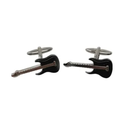 Gemelos metálicos guitarra eléctrica 33 mm. plateada negra detalles