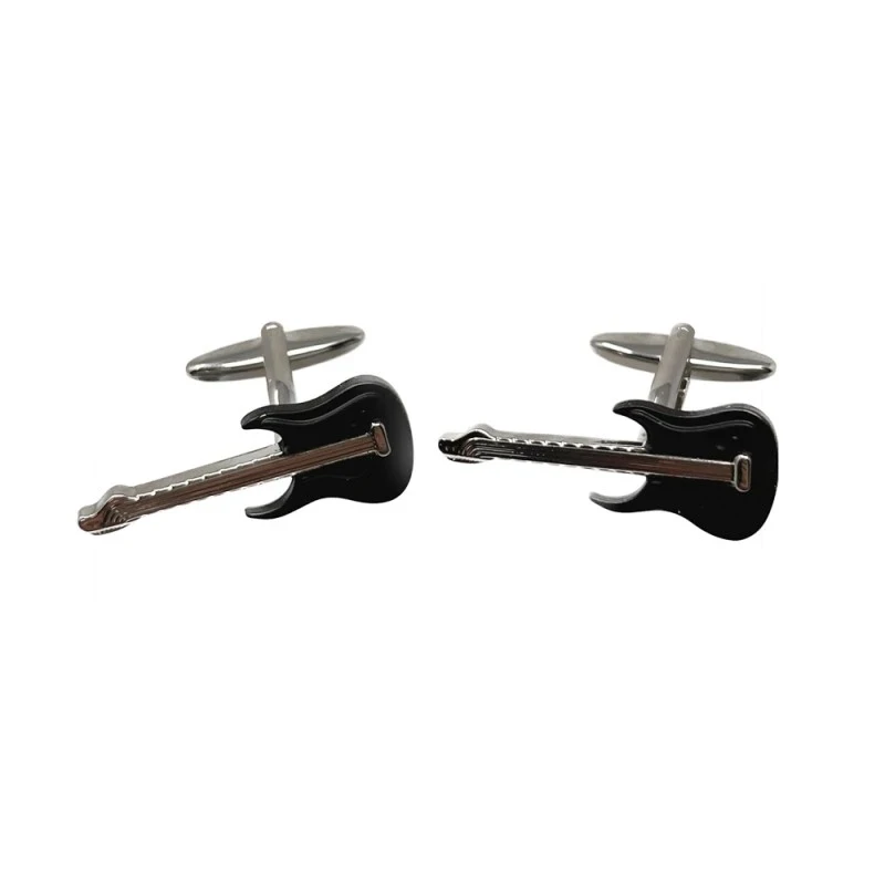 Gemelos metálicos guitarra eléctrica 33 mm. plateada negra detalles