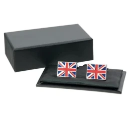 Gemelos metálicos bandera inglesa 20 mm. esmalte azul rojo