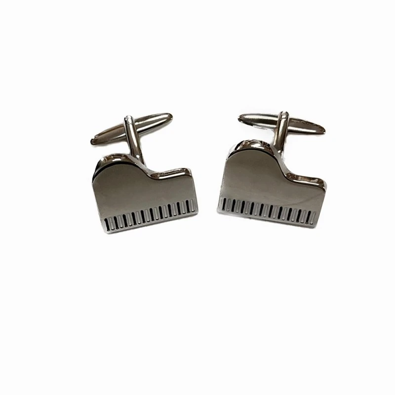 Gemelos metálicos piano 21 mm. plateados lisos detalles teclas esmalt