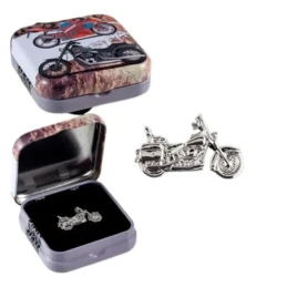 Pin metálico moto clásica 26 mm. plateado liso