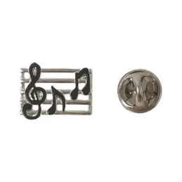Pin metálico partitura 18 mm. detalles esmalte negro clave de sol not