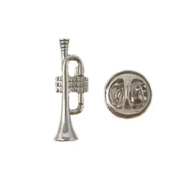 Pin metálico trompeta 25.5 mm. plateado detalles