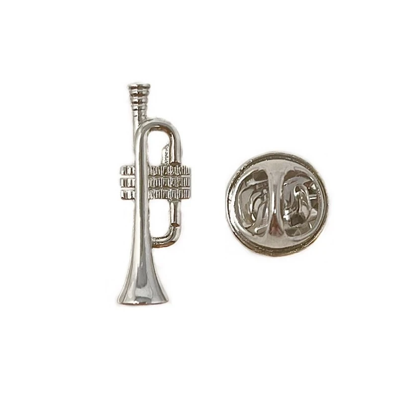 Pin metálico trompeta 25.5 mm. plateado detalles