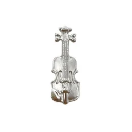 Pin metálico violín 30 mm. plateado detalles relieve