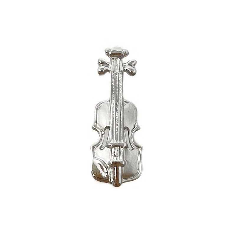 Pin metálico violín 30 mm. plateado detalles relieve