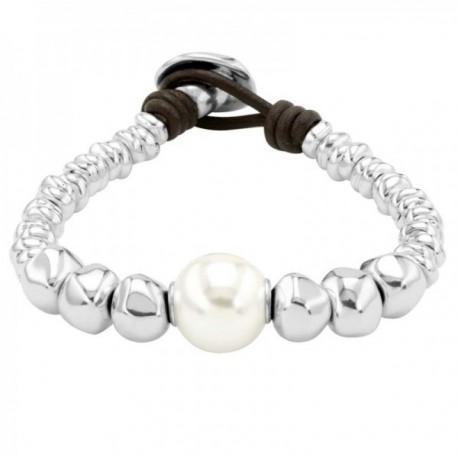 Pulsera Unode50 Moody PUL1953BPLMAR0M colección Balance metal chapado plata cuero perla