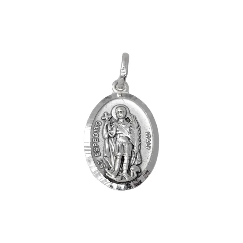 San Expédito Medalla Plata Ley 925m unisex 24 mm. maciza ovalada bord