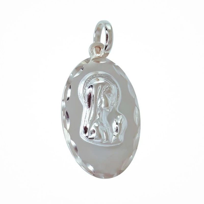 Virgen Niña Colgante Plata Ley 925m Primera Comunion 22 mm. ovalada m