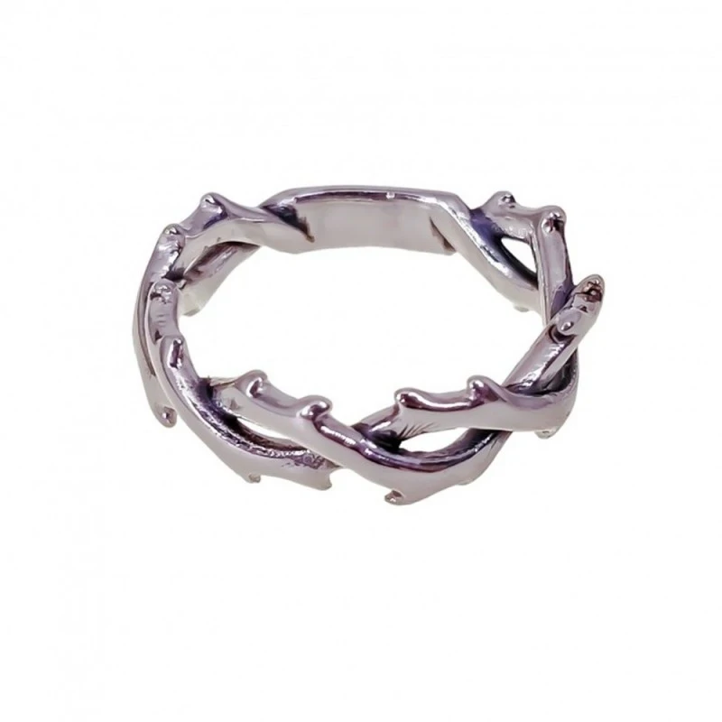 Sortija Plata Ley 925m mujer forma espinas oxidadas ancho 7 mm.