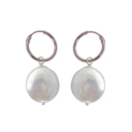 Pendientes Aro Plata Ley 925m mujer 28 mm. colgante perla forma galle